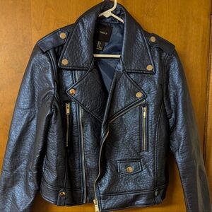 Forever 21 Silver Blue Bomber Jacket with Classic Style